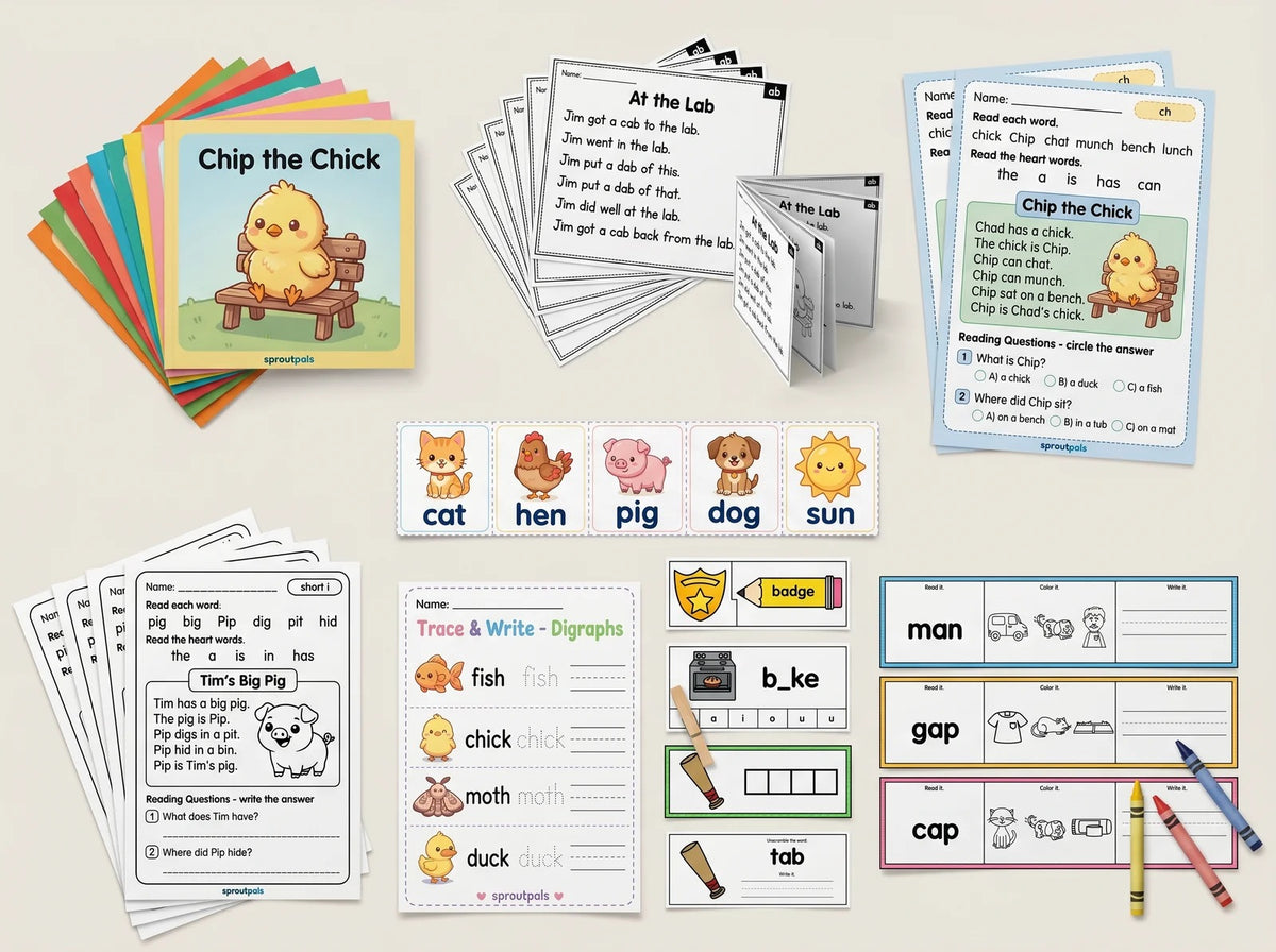Printable reading materials arranged together
